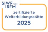 Logo des SIWF/ISFM FMH mit Schriftzug «zertifizierte Weiterbildungsstätte 2025».